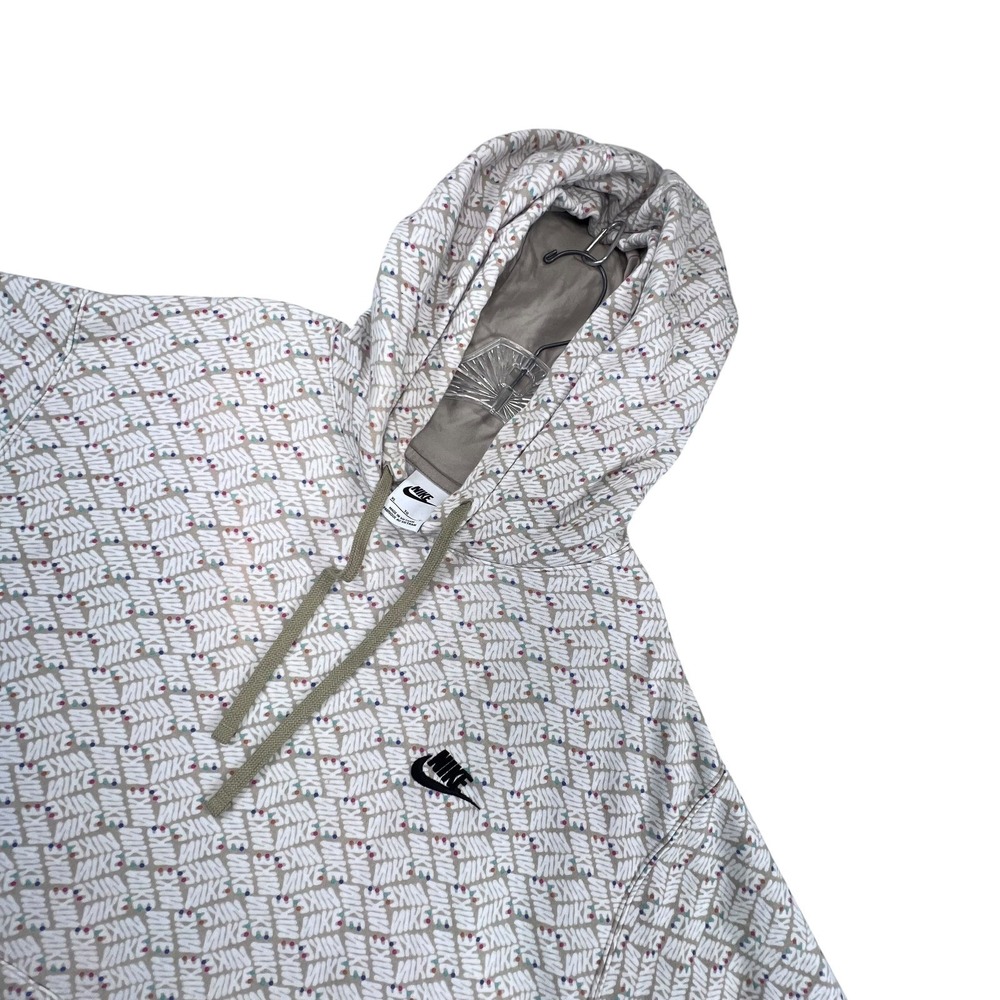 Nike Hoodie Mens XL Tan All Over Print Polka Dot Logo Pullover Sweatshirt - Picture 2 of 11